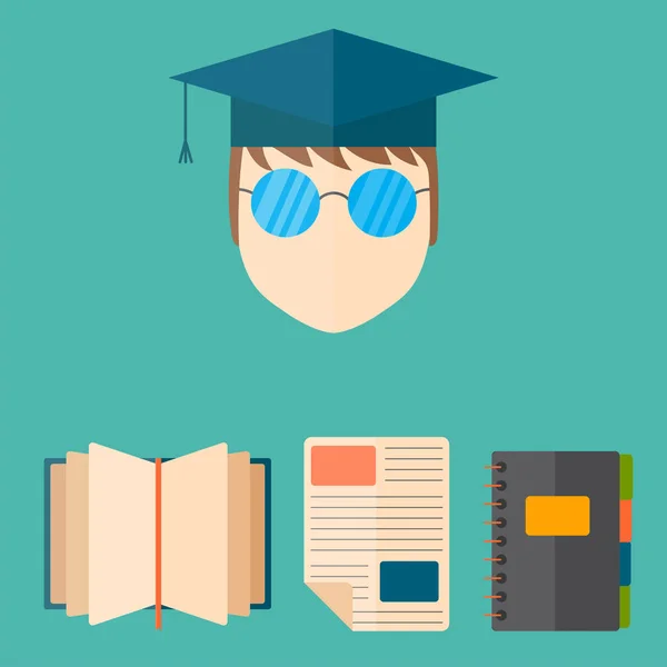 Istruzione e scuola vettoriale illustrazione web icon set college formazione simboli laureati . — Vettoriale Stock