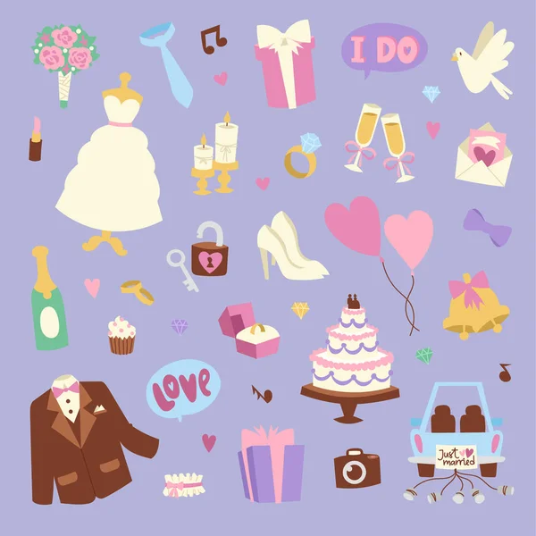 Bruiloft cartoon iconen vector illustratie. — Stockvector