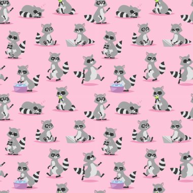 Çizgi film Rakun vektör çizim seamless modeli