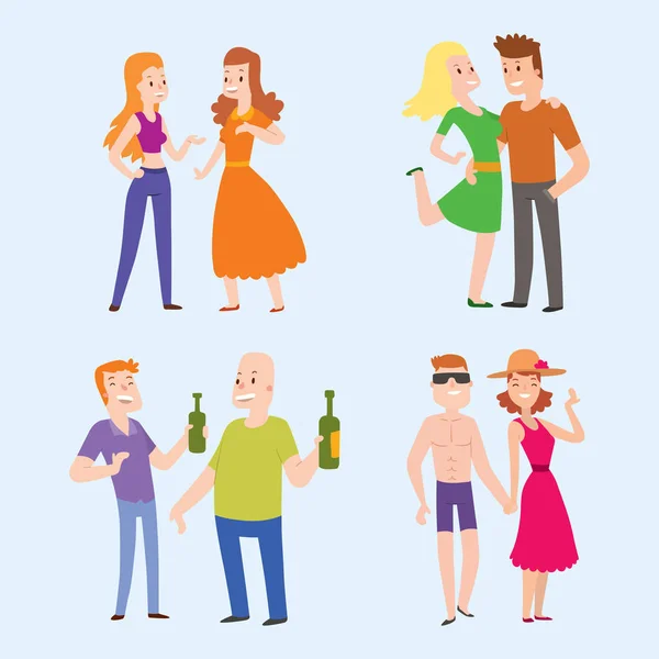 Personas feliz pareja dibujos animados relación personajes estilo de vida vector ilustración relajado amigos . — Archivo Imágenes Vectoriales