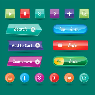 Renkli web sitesi düğmeleri vektör çizim parlak grafik etiket internet şablon banner tasarımı.