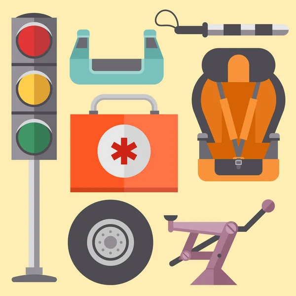 Auto transporte motorista icono símbolo vehículo equipo servicio coche conductor herramientas vector ilustración . — Vector de stock