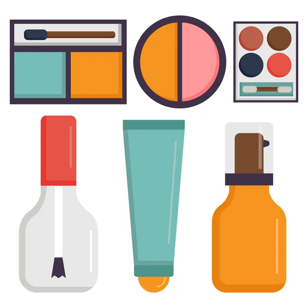 Iconos de maquillaje perfume rímel cuidado cepillos peine cara sombra de ojos glamour hembra accesorio vector . — Vector de stock