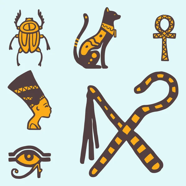 Mesir perjalanan sejarah sybols Tangan digambar desain tradisional vektor hieroglif Gaya ilustrasi . - Stok Vektor