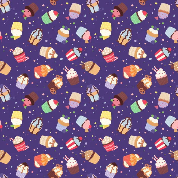Verzameling van cute vector cupcakes en muffins naadloze patroon — Stockvector