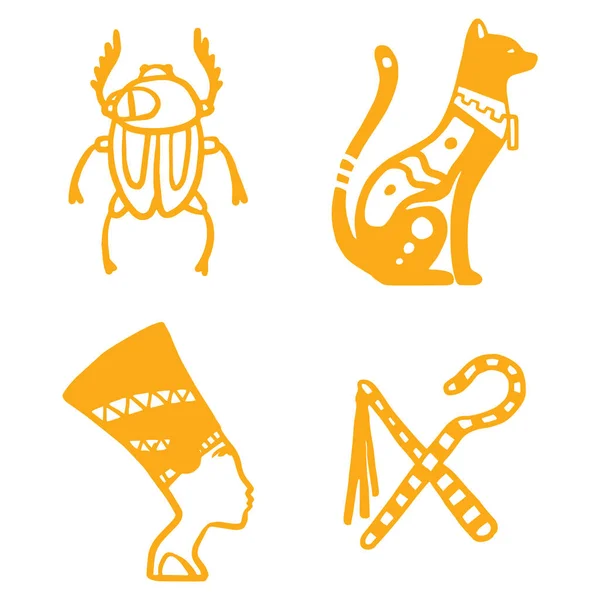 Egitto viaggio storia simboli disegnato a mano disegno tradizionale geroglifico vettore illustrazione stile . — Vettoriale Stock