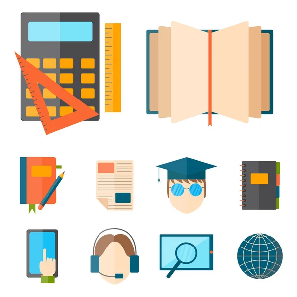 Icono web de ilustración vectorial de educación y escuela conjunto de símbolos de graduado de formación universitaria . — Vector de stock