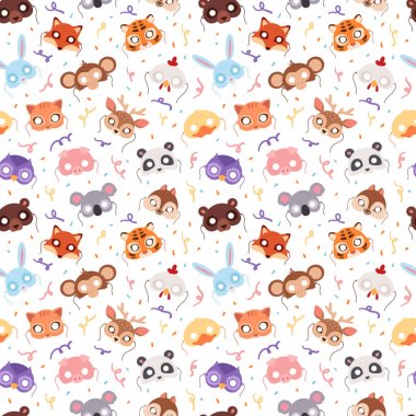 Hayvanlar karnaval maskesi vektör festival dekorasyon maskeli balo vektör seamless modeli ayarla.