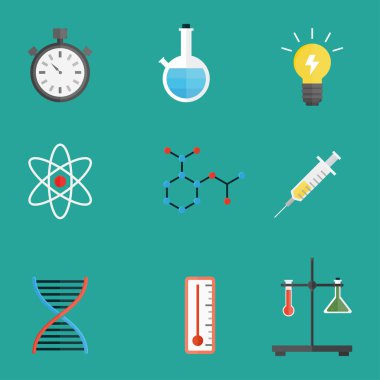 Tıbbi Laboratuar bilimsel biyoloji tasarım molekül mikroskop konsepti laboratuvar sembolleri test ve biyoteknoloji bilim kimya simgeler illüstrasyon vektör.