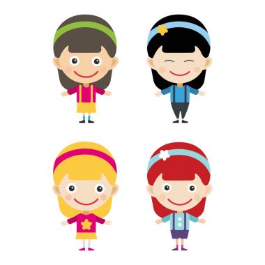 Kız portre eğlenceli çocuk genç ifade sevimli genç çizgi film karakter küçük çocuk vektör çizim mutlu.