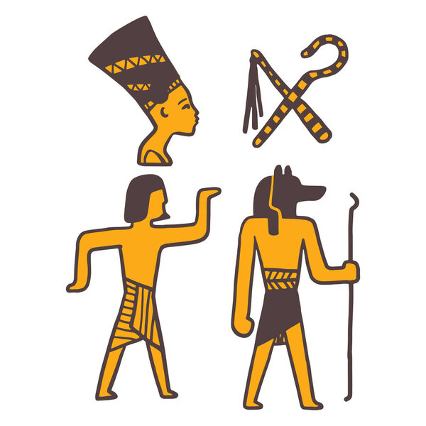 Egypt travel history sybols hand drawn design traditional hieroglyph vector illustration style.