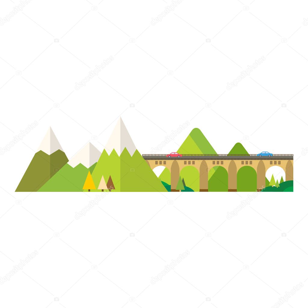 Mountain nature outdoor icon snow ice tops travel climbing or hiking geology vector illustration.