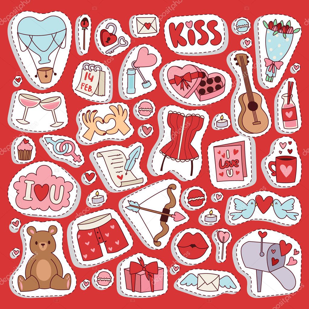 Valentine Day icons symbols vector illustration collection
