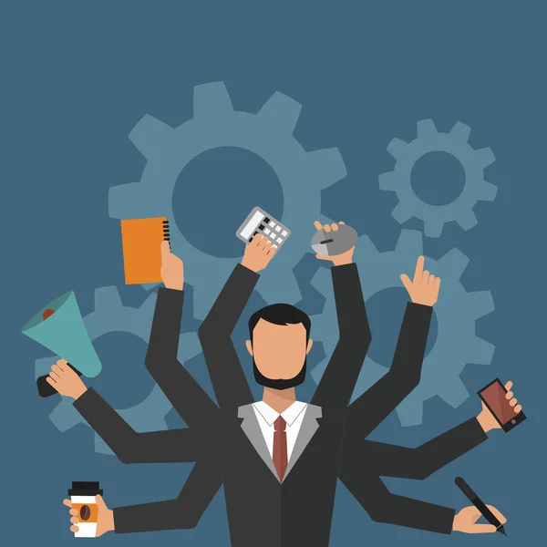 Zakelijke man office werk stress werk vector illustratie vlakke stijl persoon manager karakter — Stockvector