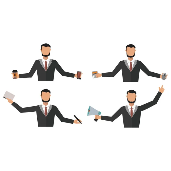 Uomo d'affari ufficio lavoro stress lavoro vettore illustrazione stile piatto persona manager personaggio — Vettoriale Stock