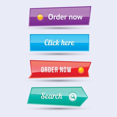 Renkli web sitesi düğmeleri vektör çizim parlak grafik etiket internet şablon banner tasarımı.