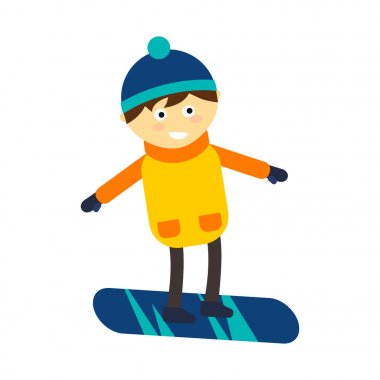 Noel çocuk oyun kış oyun mutlu tatil vektör çizim snowboard