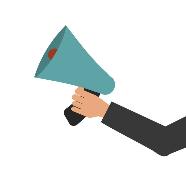 Мегафон в руке иллюстрирует вектор громкой связи
