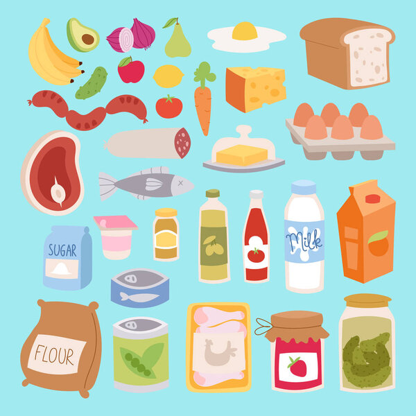 Everyday food icons patchwork vector.