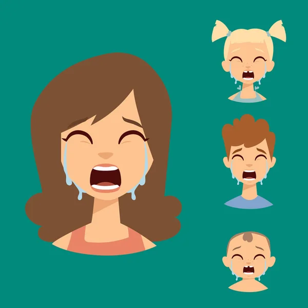 Insieme vettoriale faccine piangenti volto della gente paura shock sorpresa avatar personaggi illustrazione — Vettoriale Stock