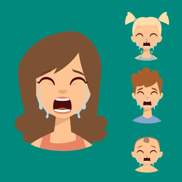 Vector conjunto llanto emoticonos cara de la gente miedo sorpresa avatares personajes ilustración — Archivo Imágenes Vectoriales