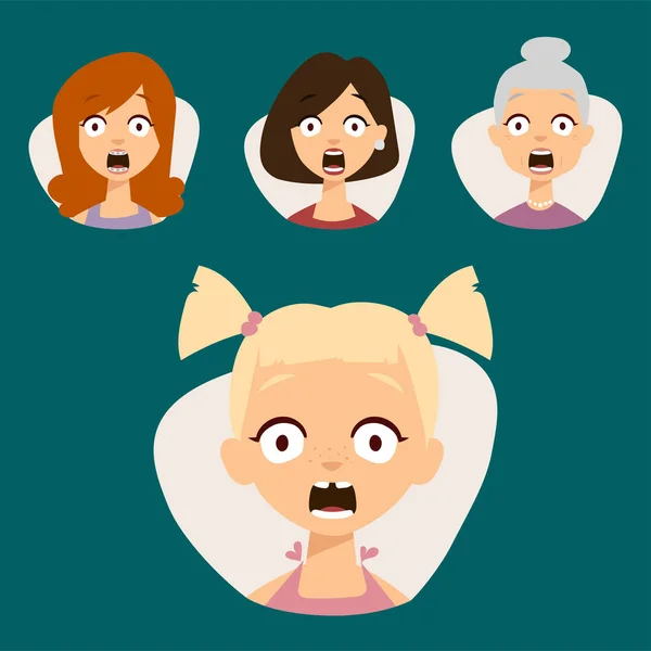 Ensemble vectoriel belles émoticônes visage des gens peur choc surprise avatars personnages illustration — Image vectorielle