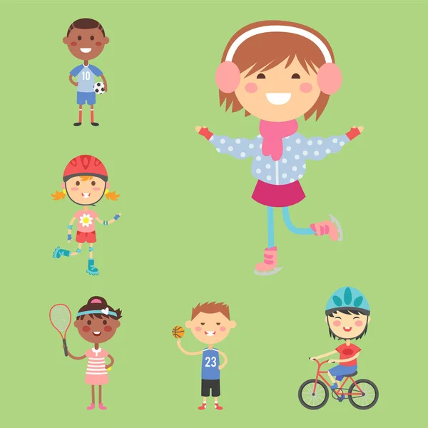 Junge Kinder Sportler Zukunft Rollschuhe Turnen Kinder Sportler Vektor Illustration. — Stockvektor