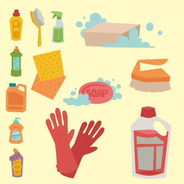 Reinigungsmittel Flasche chemische Hausarbeit Produkt Pflege Waschanlagen Reinigung Flüssigkeit flache Vektor Illustration. — Stockvektor