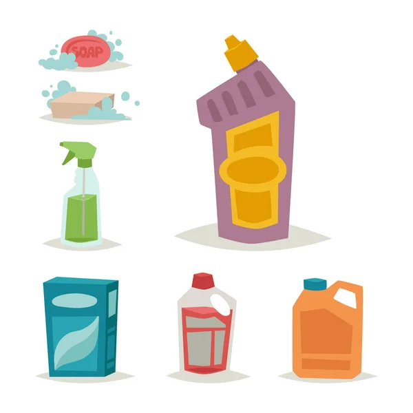 Bottiglia detergente pulizia prodotti chimici pulizia prodotti pulizia attrezzature lavaggio liquido piatto vettoriale illustrazione . — Vettoriale Stock