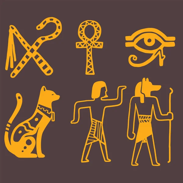 Ägypten Reise Geschichte Symbole handgezeichnet Design traditionelle Hieroglyphen Vektor Illustration Stil. — Stockvektor