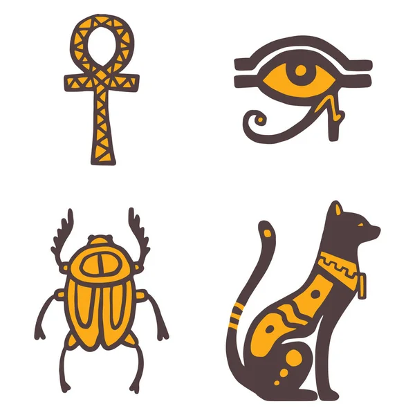 Egipto viaje historia sybols dibujado a mano diseño tradicional jeroglífico vector ilustración estilo . — Archivo Imágenes Vectoriales