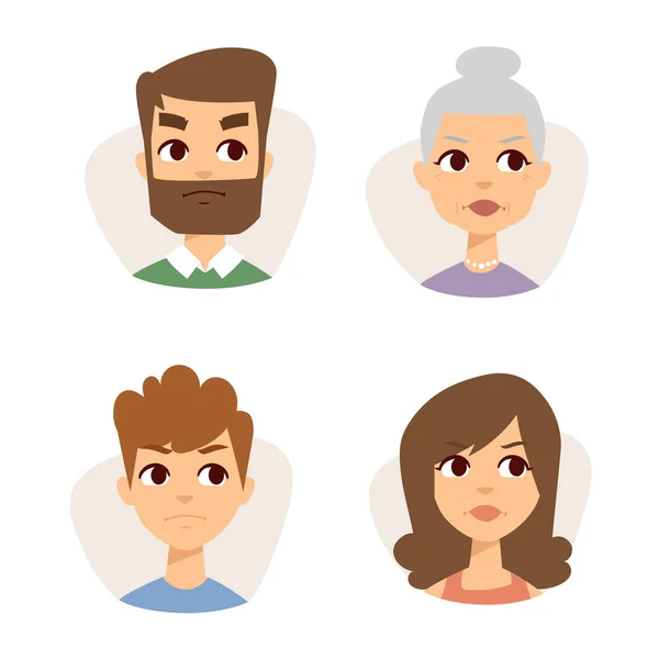 Vector conjunto triste emoticons rosto de pessoas medo choque surpresa avatares personagens ilustração —  Vetores de Stock