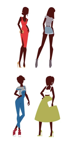 Fashion modellen vrouw silhouet sketch aantrekkelijke dame elegante volwassen teken vectorillustratie. — Stockvector