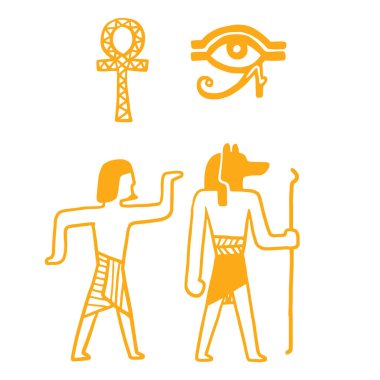 Mısır seyahat geçmiş sybols çizilmiş tasarım geleneksel hiyeroglif vektör çizim stili el.