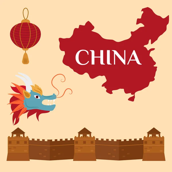 Kinesiska muren Peking Asien landmark tegel arkitektur kultur historia vektorillustration. — Stock vektor