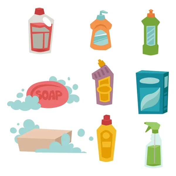Cleanser bottle chemical housework product care wash equipment cleaning liquid flat vector illustration. — Stock Vector