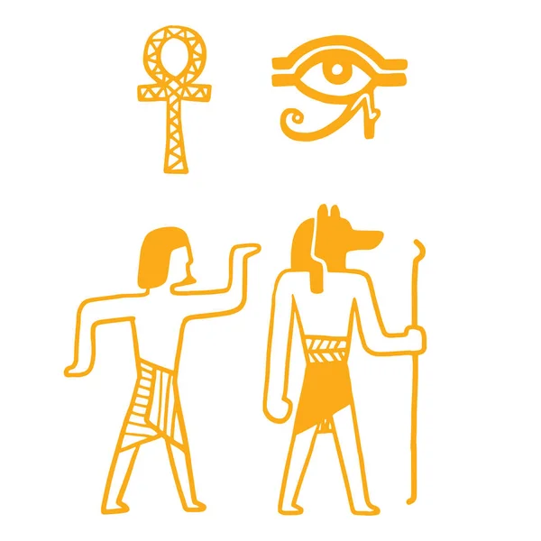 Egito história de viagem sybols desenhado à mão design tradicional hieroglifo vetor ilustração estilo . —  Vetores de Stock