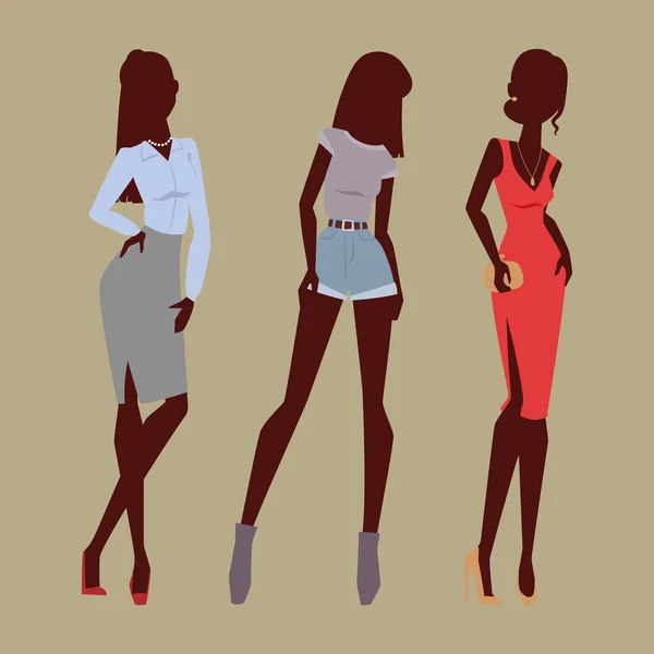 Fashion modellen vrouw silhouet sketch aantrekkelijke dame elegante volwassen teken vectorillustratie. — Stockvector