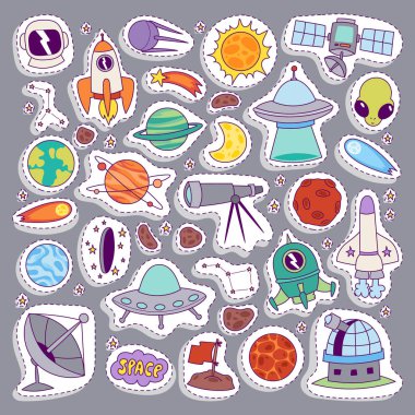 Astronomi simgeler Etiketler vektör set.