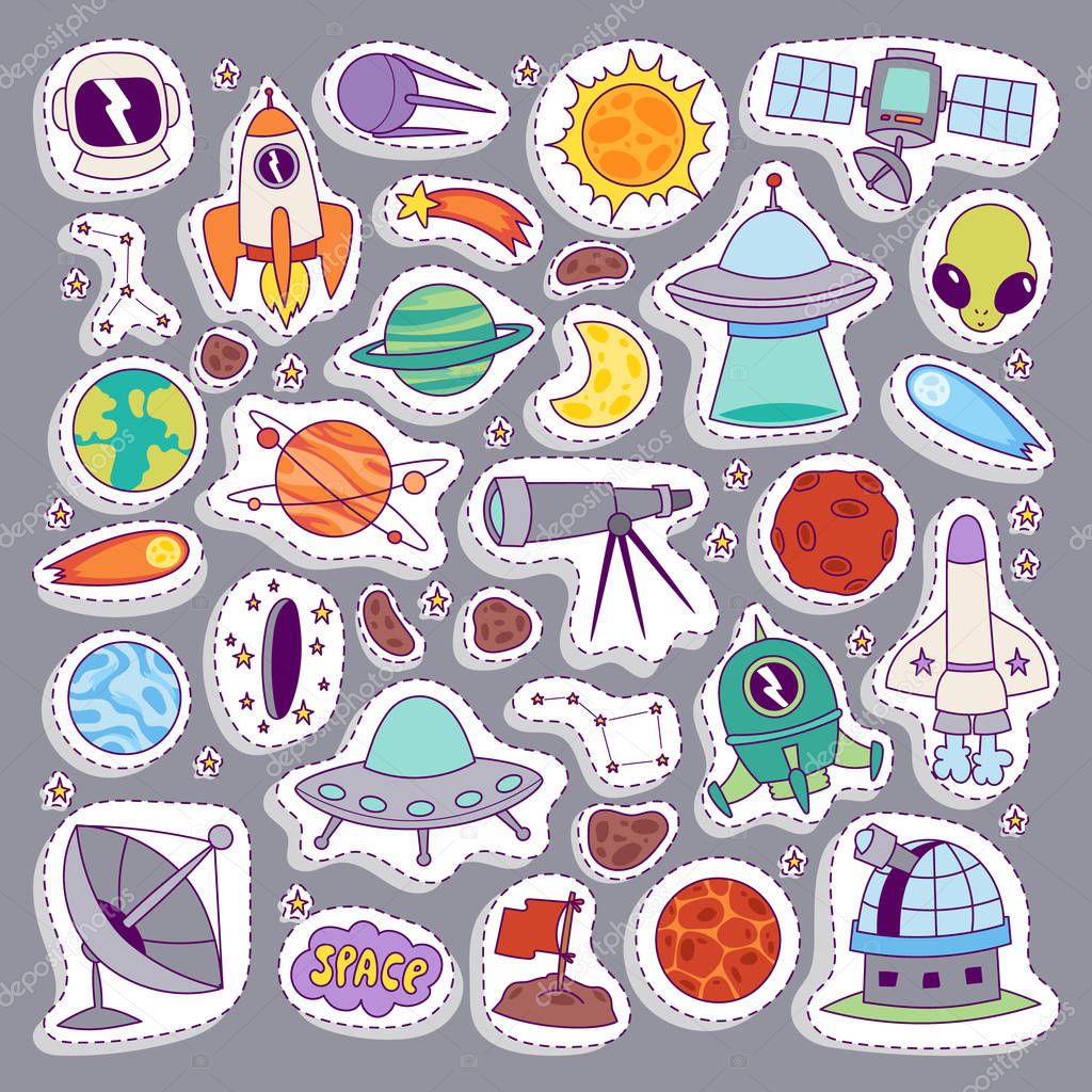 Astronomy icons stickers vector set.