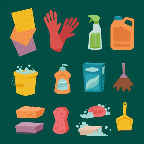 Reinigungsmittel Flasche chemische Hausarbeit Produkt Pflege Waschanlagen Reinigung Flüssigkeit flache Vektor Illustration. — Stockvektor