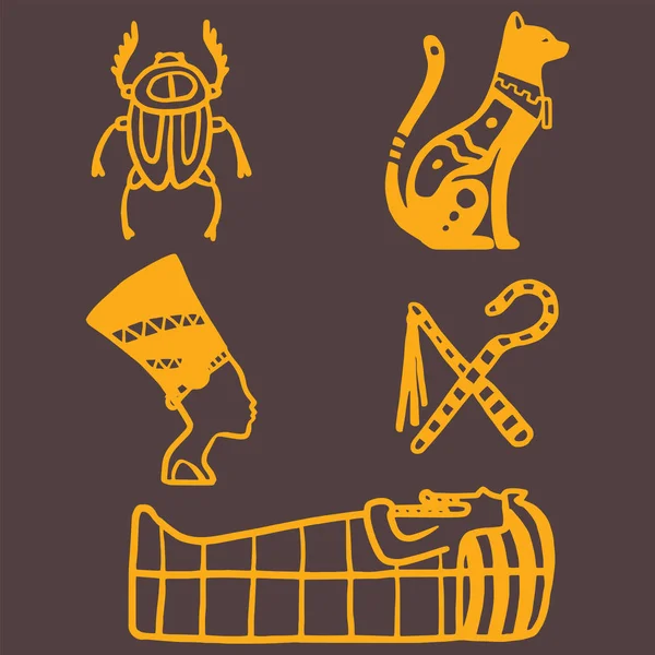 Mısır seyahat geçmiş sybols çizilmiş tasarım geleneksel hiyeroglif vektör çizim stili el. — Stok Vektör