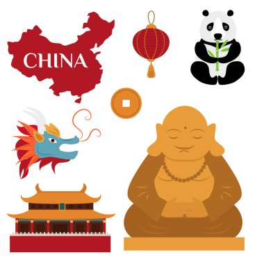 Çinli Asyalı oryantal dekorasyon gezi Festivali Altın eski geleneksel kültür vektör çizim.