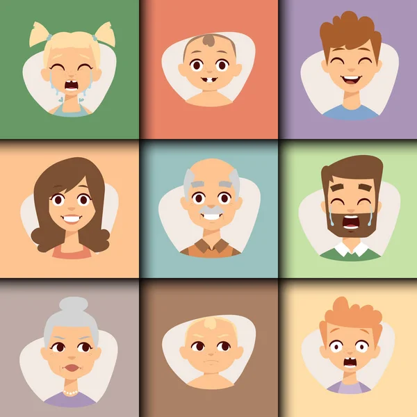 Vettoriale set belle emoticon volto di persone sorridenti avatar personaggi felici illustrazione — Vettoriale Stock