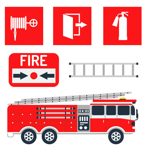 Оборудование пожарной безопасности аварийные инструменты пожарный безопасной защиты от несчастных случаев векторные иллюстрации
.