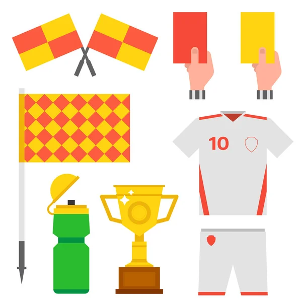 Futebol ícones de futebol jogador troféu competição jogo pontuação win play flat design esporte vetor ilustração —  Vetores de Stock