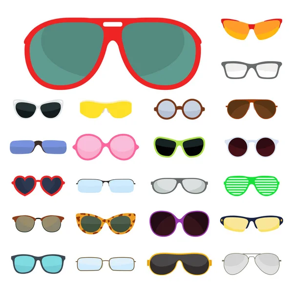 Güneş gözlüğü Aksesuar güneş gözlüğü plastik çerçeve modern gözlük vektör çizim moda ayarla. — Stok Vektör