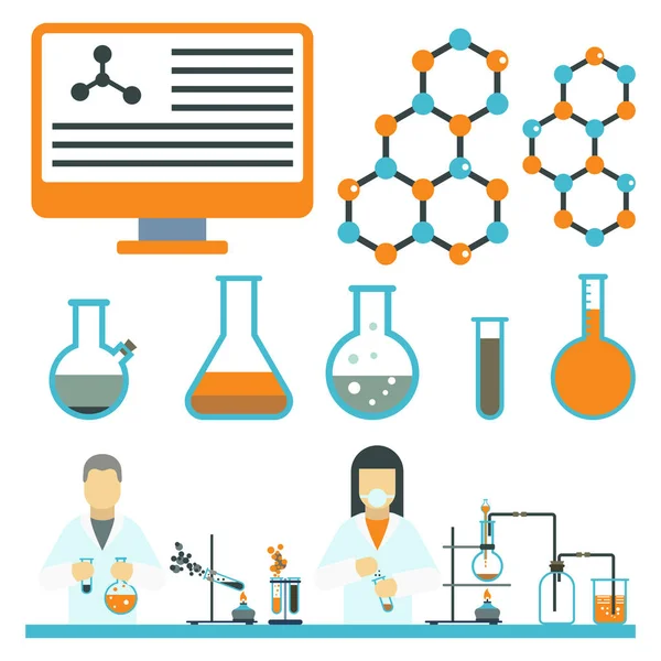 Símbolos de laboratorio prueba laboratorio médico biología científica diseño ciencia química iconos vector ilustración . — Vector de stock