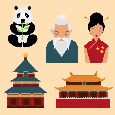 Çinli Asyalı oryantal dekorasyon gezi Festivali Altın eski geleneksel kültür vektör çizim.