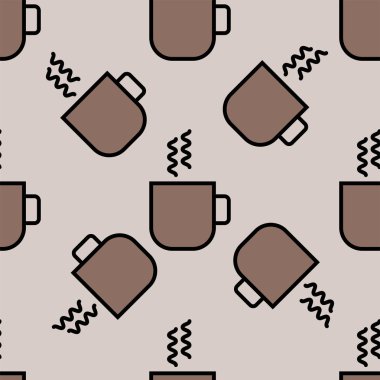 Desen vektör siyah sorunsuz tek renkli kumaş içki illüstrasyon çizim için fincan kahve
